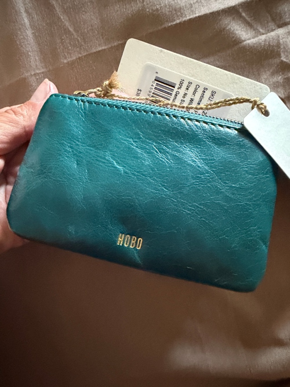 HOBO Teal Leather 'luck' Zip Pouch with Gold Script - Picture 5 of 5